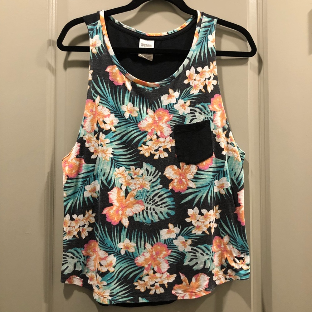 PINK VS Black Floral Hawaiian Muscle Tank